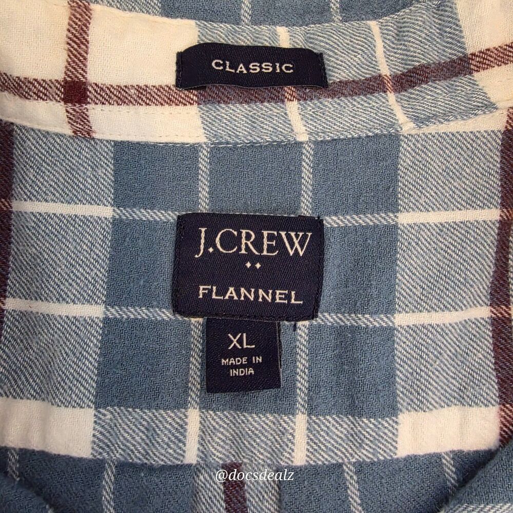 J. Crew Flannel Plaid Blue and White Men's XL - Picture 3 of 5
